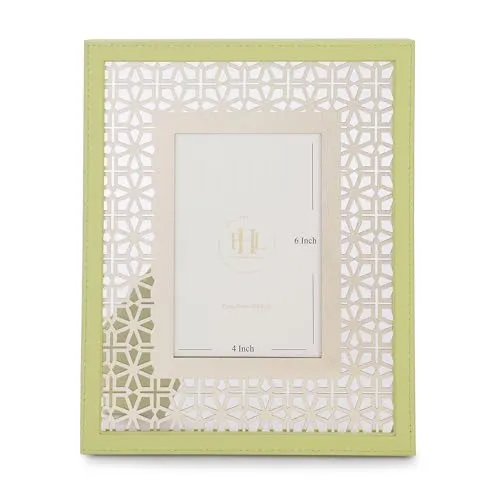 PURE HOME   LIVING Green and Gold Lazer Cut Faux Leather Photo Frame