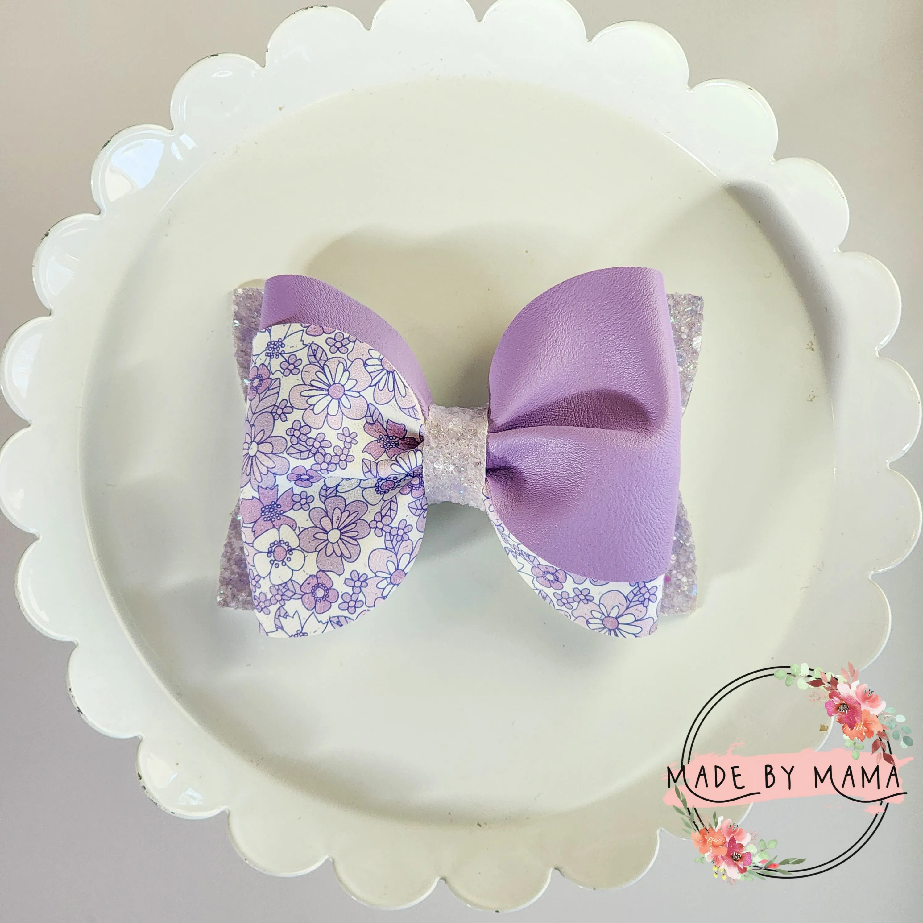 Purple Floral Bow