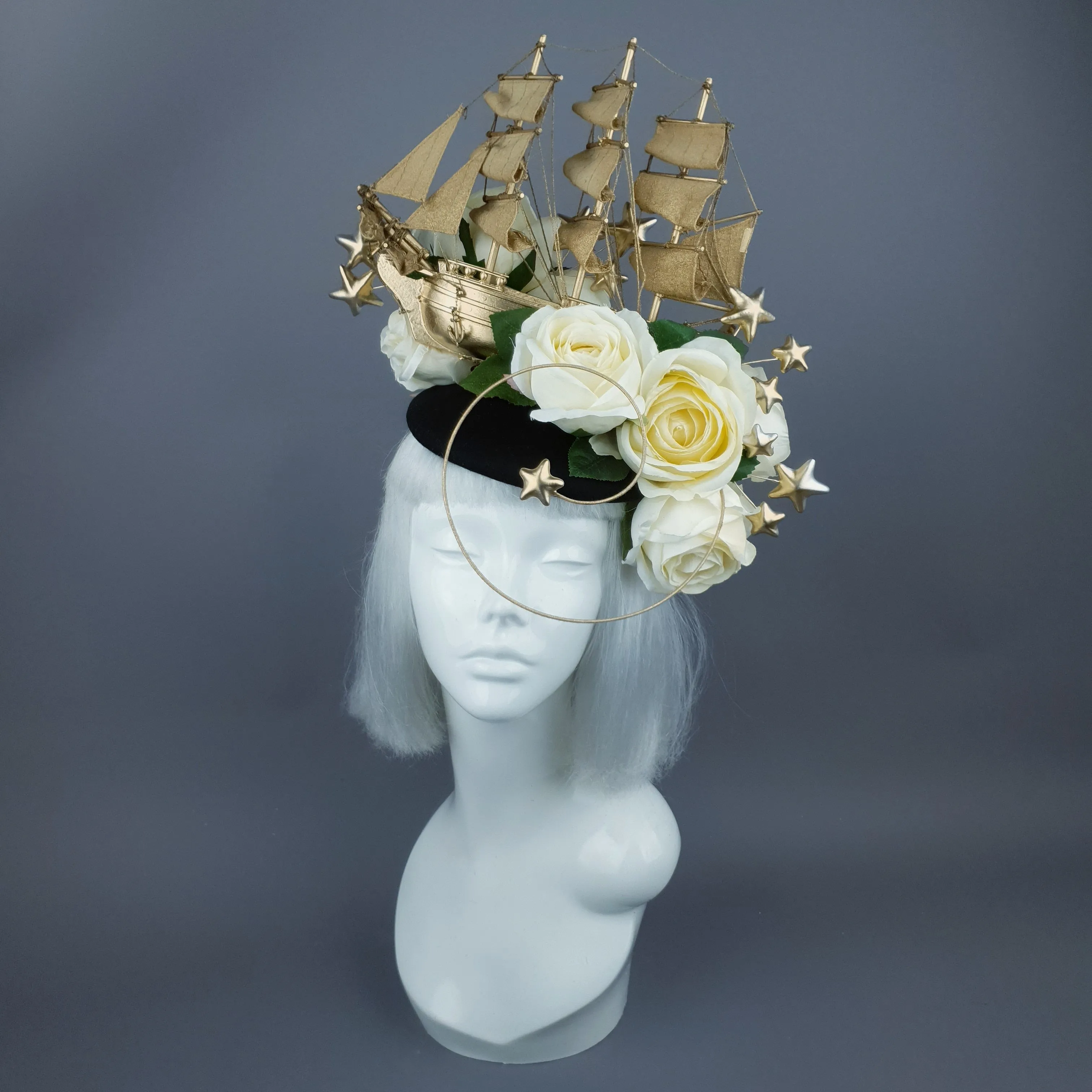 "Grace O'Malley" Gold Ship, Stars & Ivory Roses Headdress