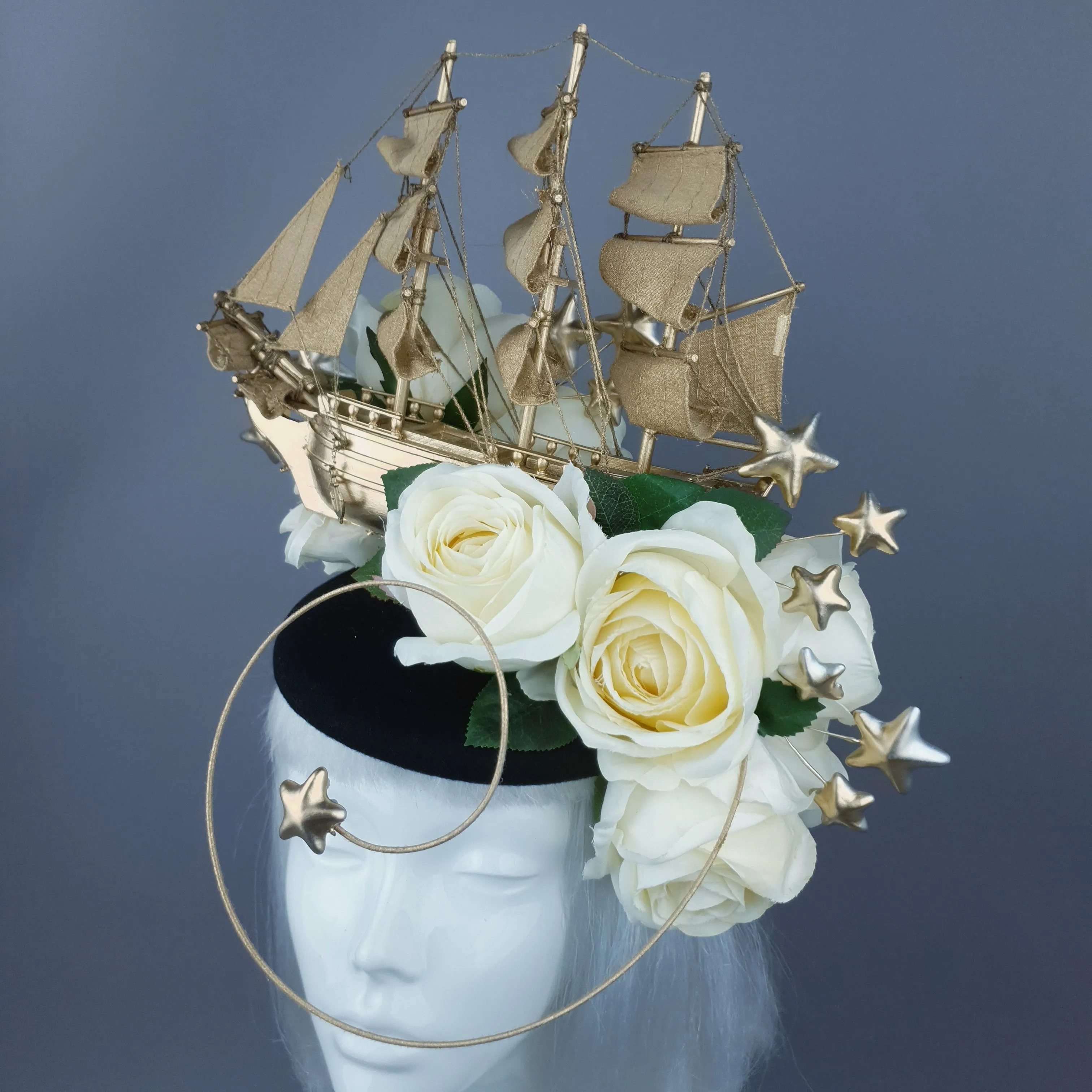 "Grace O'Malley" Gold Ship, Stars & Ivory Roses Headdress