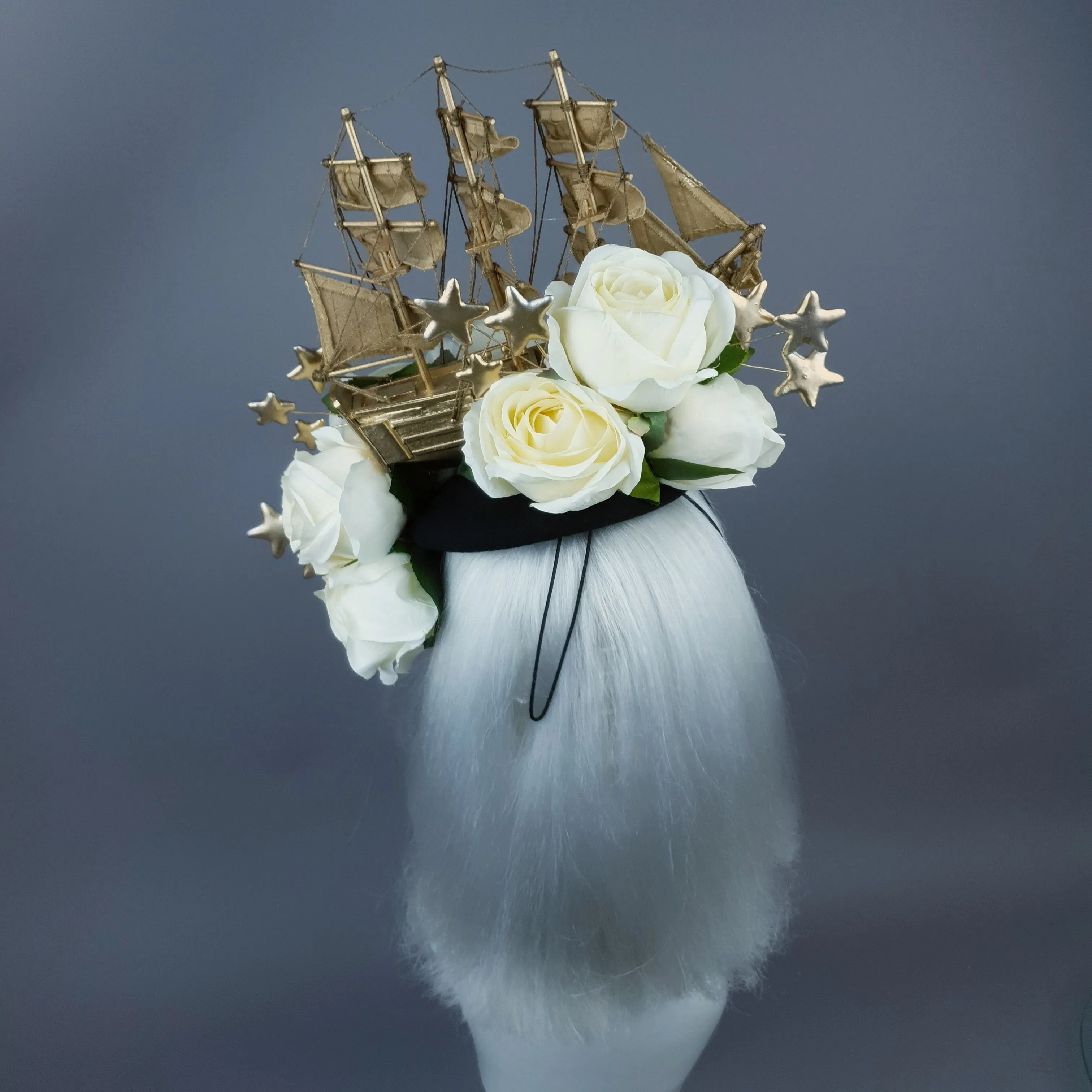 "Grace O'Malley" Gold Ship, Stars & Ivory Roses Headdress