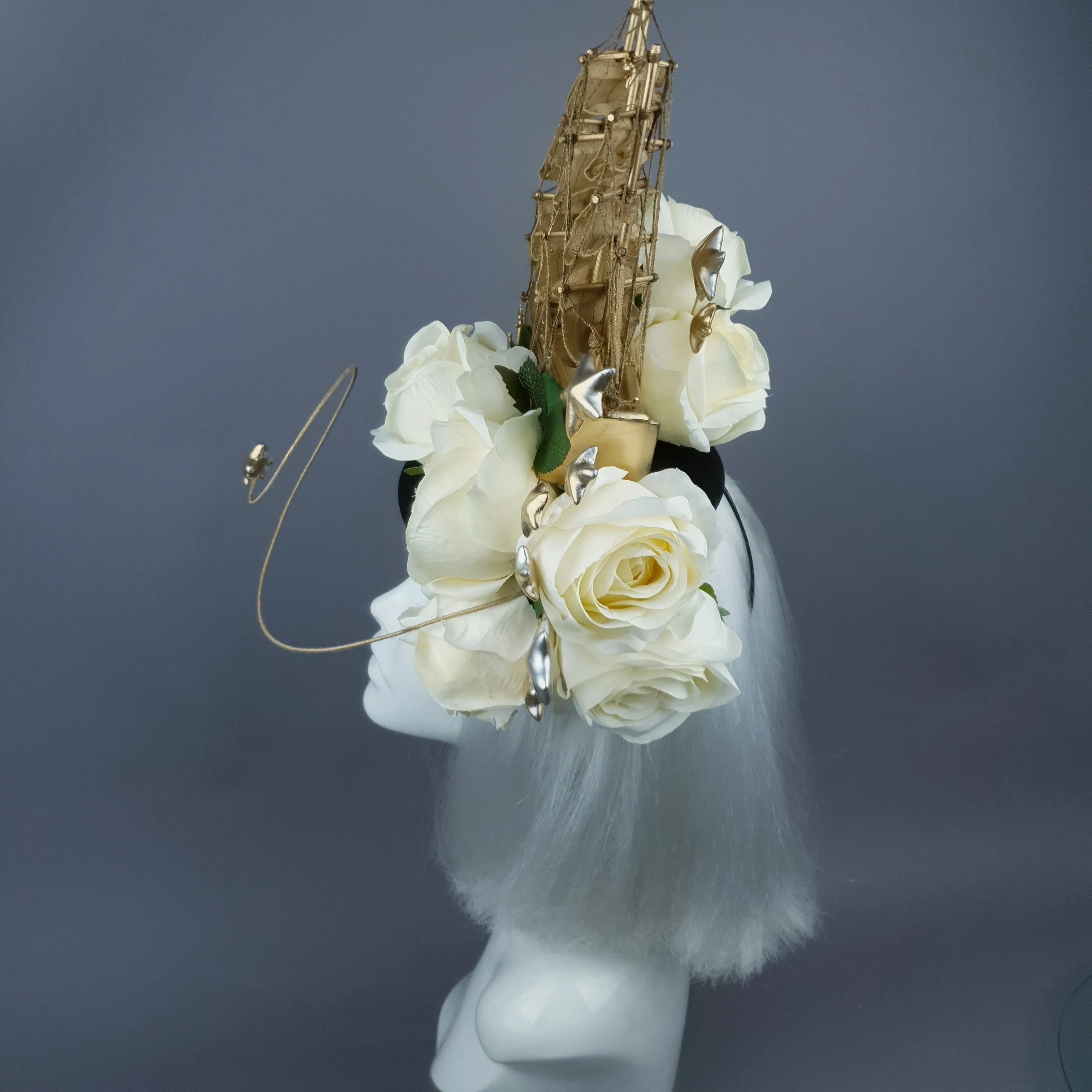 "Grace O'Malley" Gold Ship, Stars & Ivory Roses Headdress