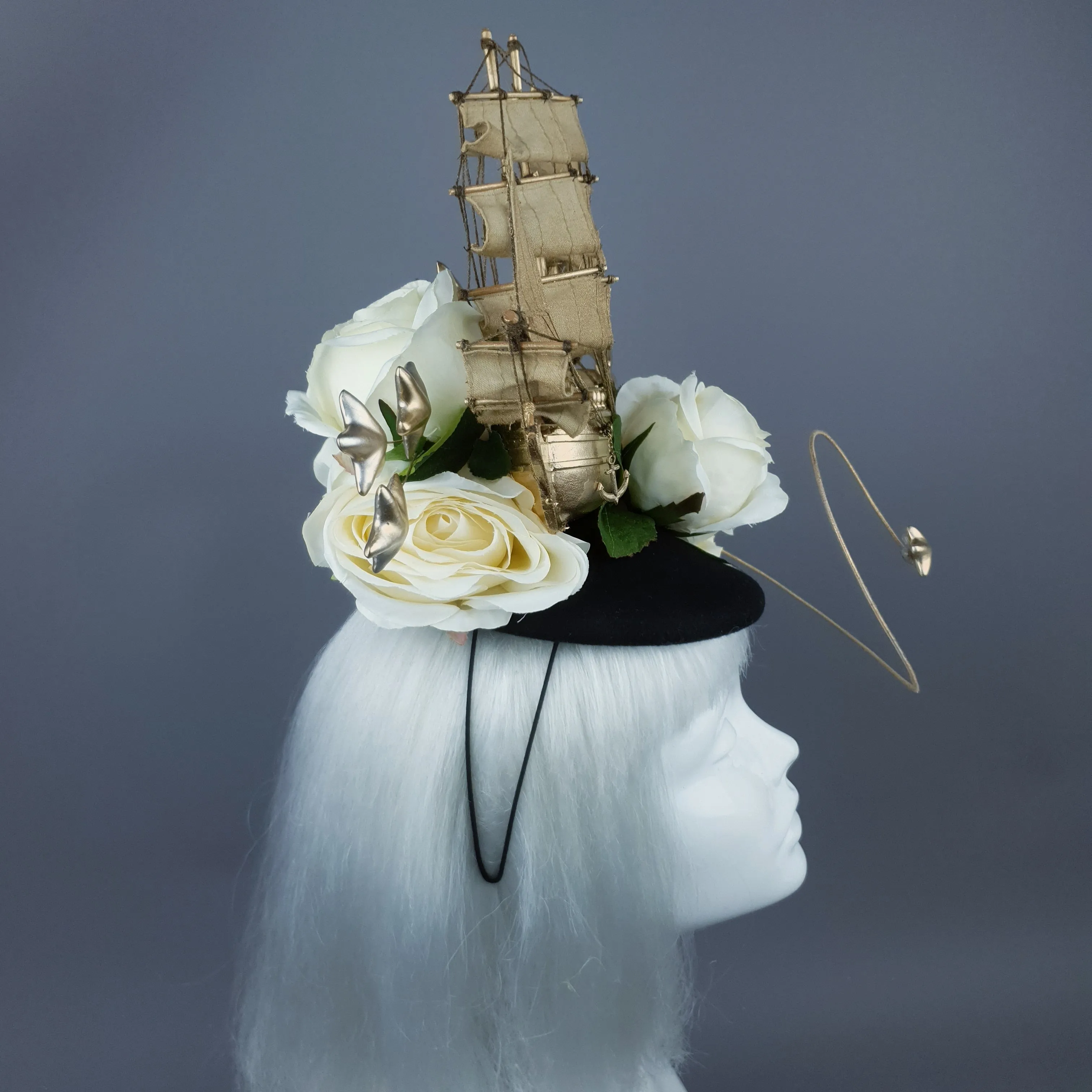 "Grace O'Malley" Gold Ship, Stars & Ivory Roses Headdress