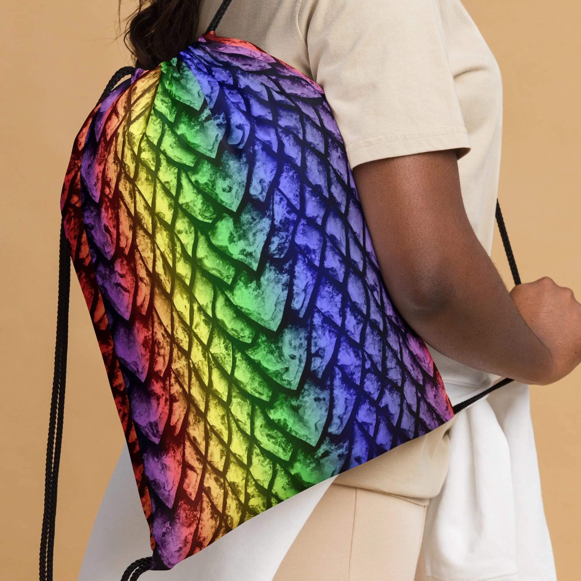 Rainbow Dragon Scale Drawstring Bag