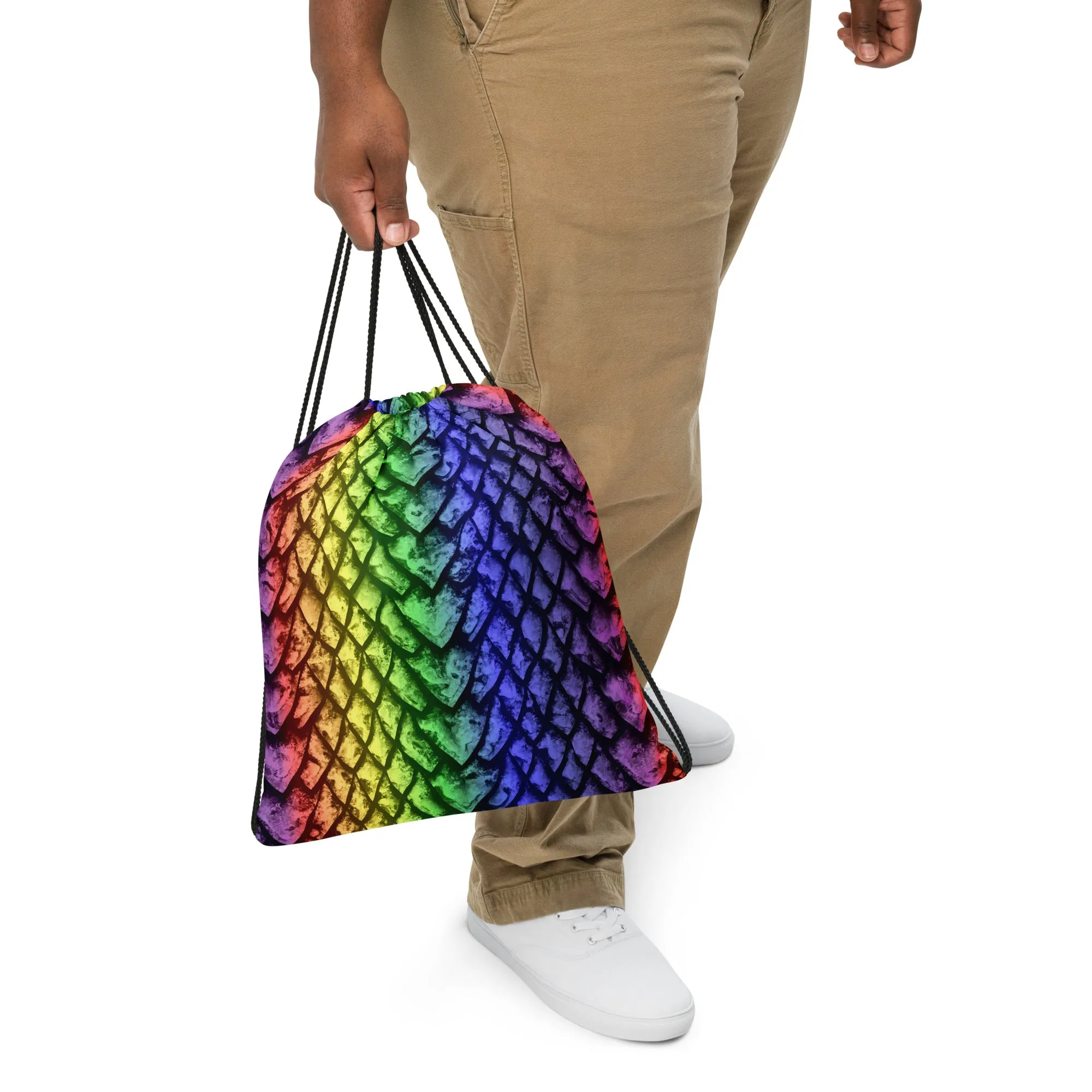 Rainbow Dragon Scale Drawstring Bag