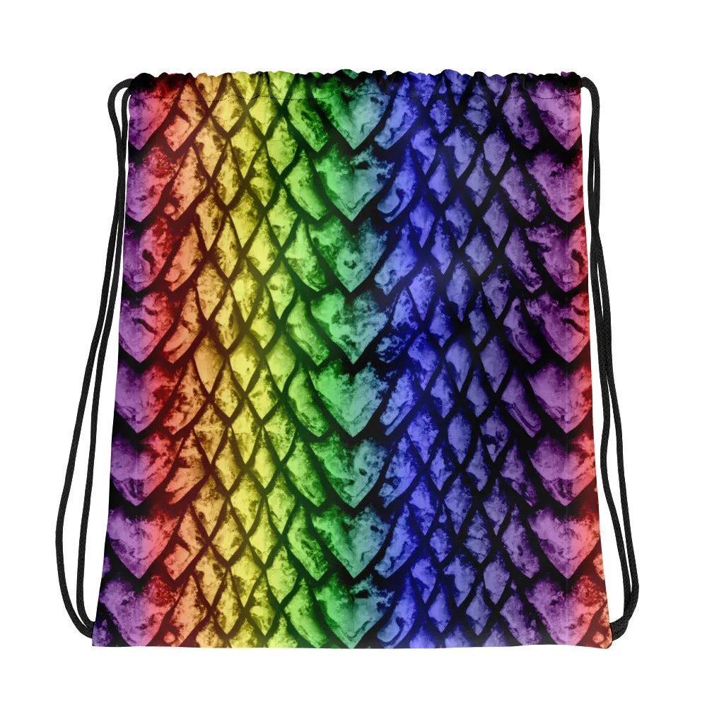 Rainbow Dragon Scale Drawstring Bag