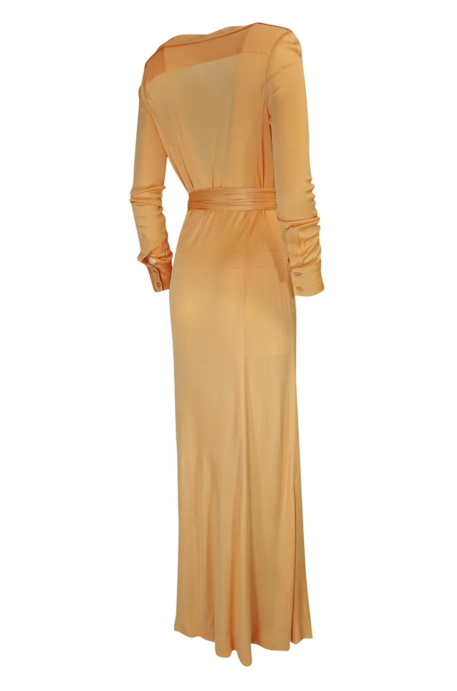 Rare 1972 Halston Couture Peach Silk Jersey Belted Shirt Dress