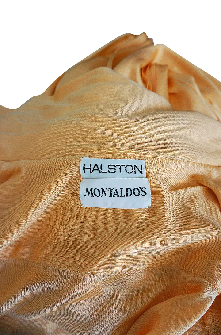 Rare 1972 Halston Couture Peach Silk Jersey Belted Shirt Dress