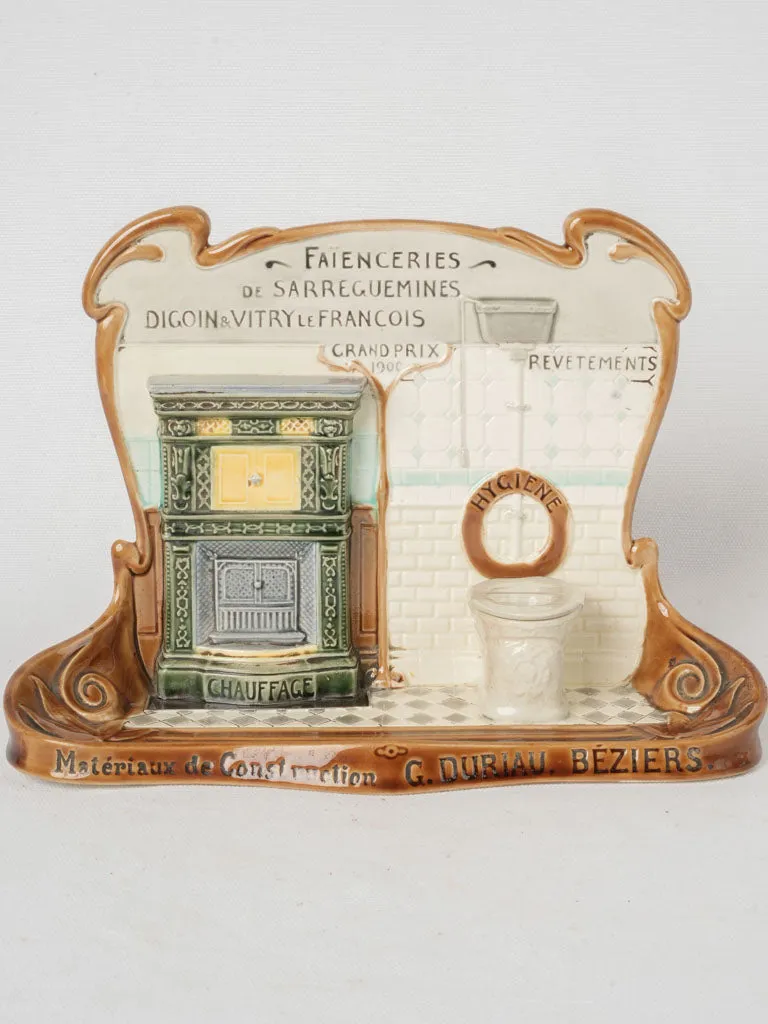 Rare Art Nouveau Sarreguemines desk advertising inkwell - 1900 7½"