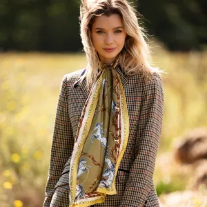 Rearing To Go Olive and Cream Classic Silk Scarf