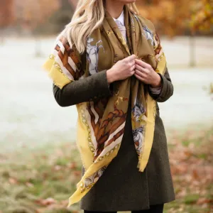 Rearing To Go Olive and Cream Wool Silk Shawl