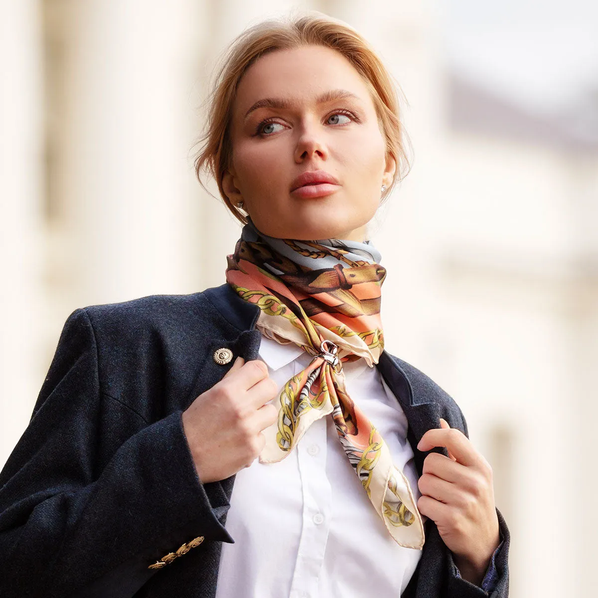 Rearing To Go Powder Blue Large Square Silk Scarf