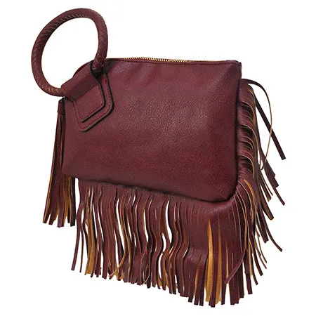 Red NGIL Faux Leather Fringe Wristlet