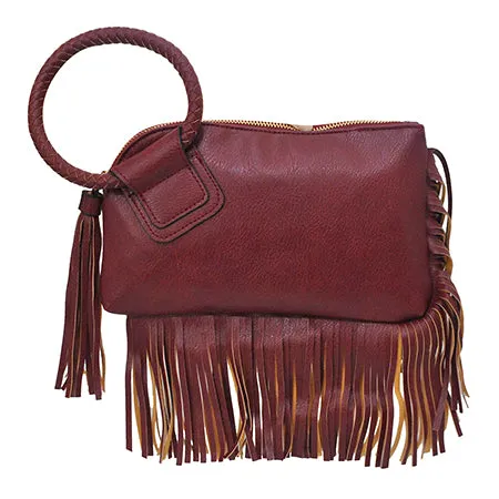 Red NGIL Faux Leather Fringe Wristlet