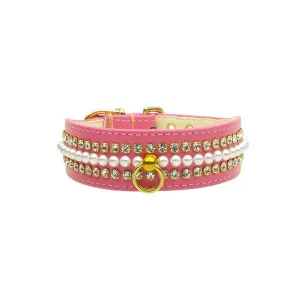 Rhinestone & Pearl Faux Leather Collar in Pink