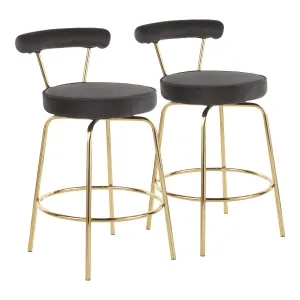 Rhonda Glam Counter Stool in Gold Metal and Black Velvet by LumiSource - Set of 2