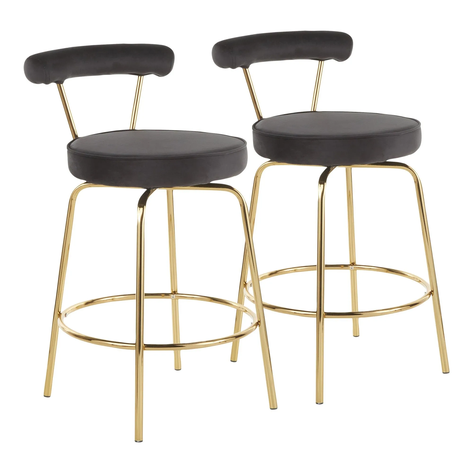 Rhonda Glam Counter Stool in Gold Metal and Black Velvet by LumiSource - Set of 2