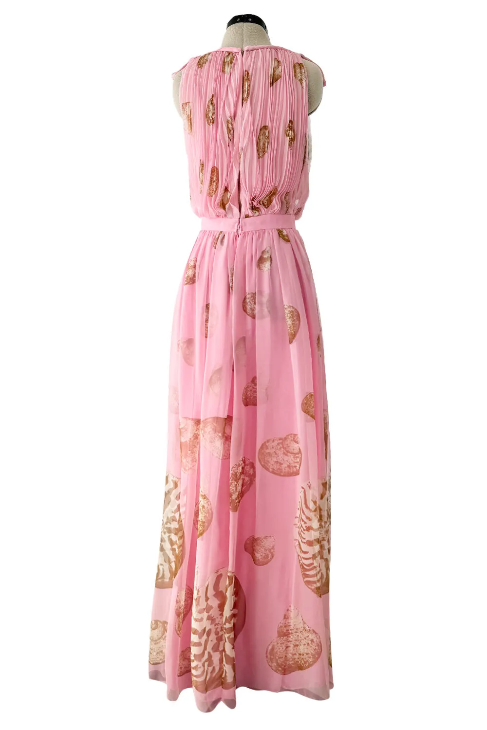 Romantic Spring 1974 Valentino Documented Pink Silk Chiffon Dress w the Iconic Shell Print