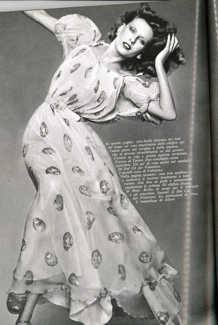 Romantic Spring 1974 Valentino Documented Pink Silk Chiffon Dress w the Iconic Shell Print