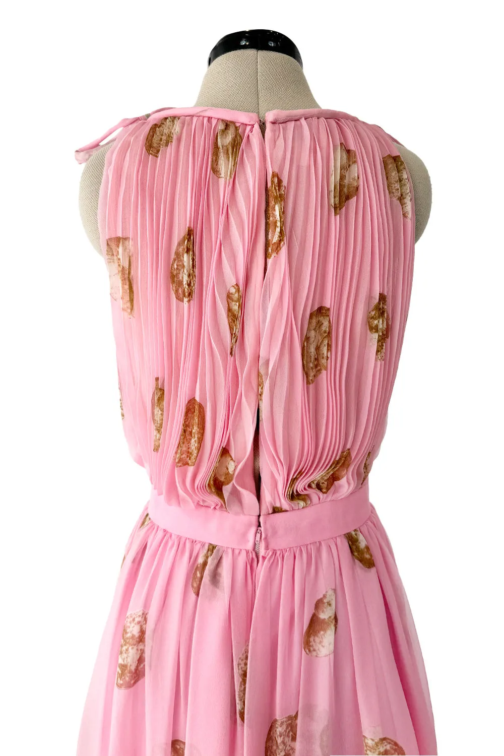 Romantic Spring 1974 Valentino Documented Pink Silk Chiffon Dress w the Iconic Shell Print