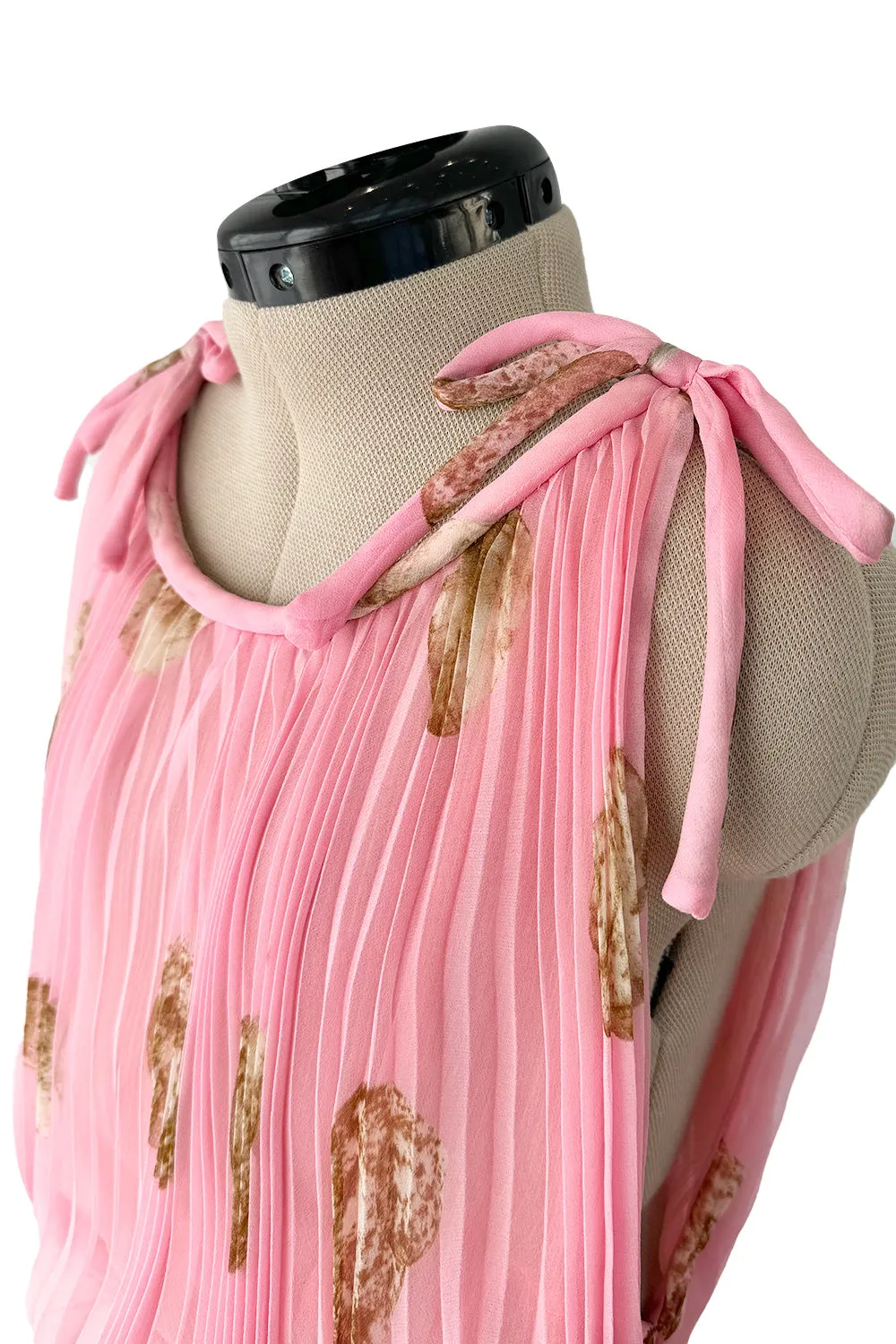 Romantic Spring 1974 Valentino Documented Pink Silk Chiffon Dress w the Iconic Shell Print