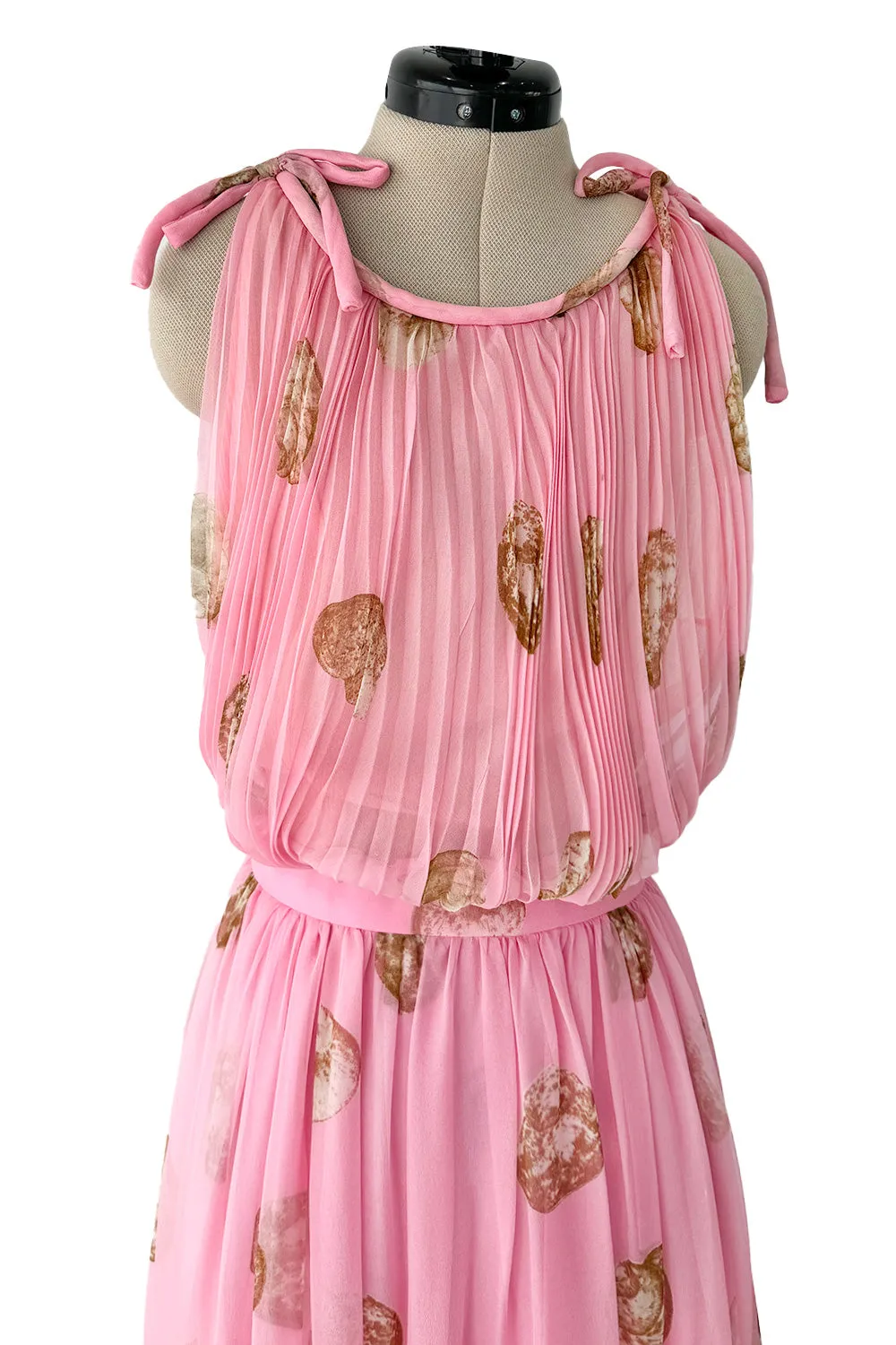 Romantic Spring 1974 Valentino Documented Pink Silk Chiffon Dress w the Iconic Shell Print