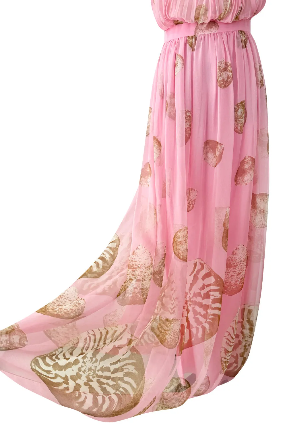 Romantic Spring 1974 Valentino Documented Pink Silk Chiffon Dress w the Iconic Shell Print