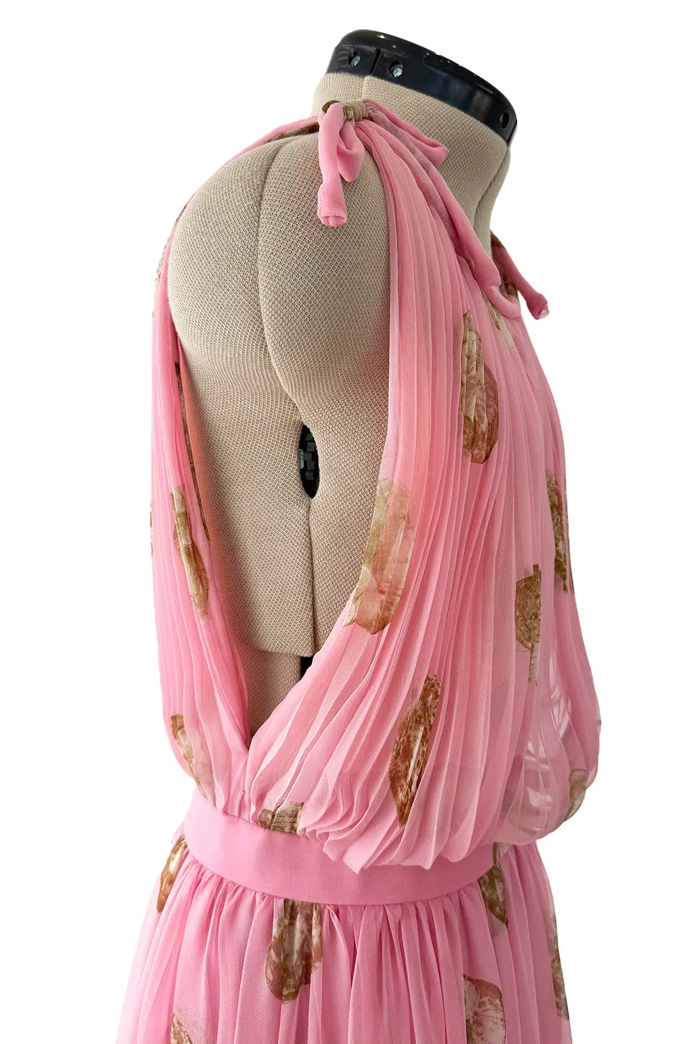 Romantic Spring 1974 Valentino Documented Pink Silk Chiffon Dress w the Iconic Shell Print