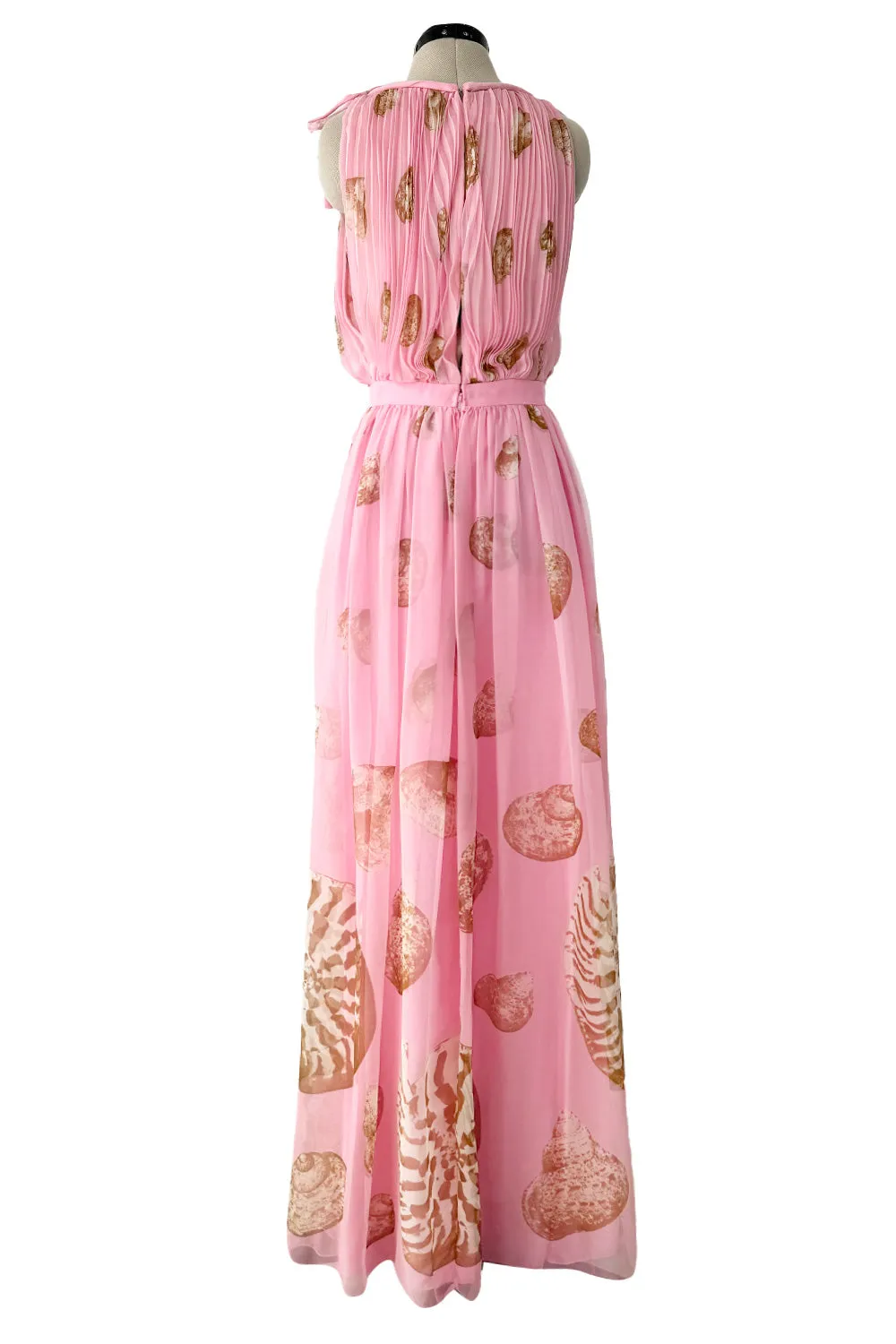 Romantic Spring 1974 Valentino Documented Pink Silk Chiffon Dress w the Iconic Shell Print