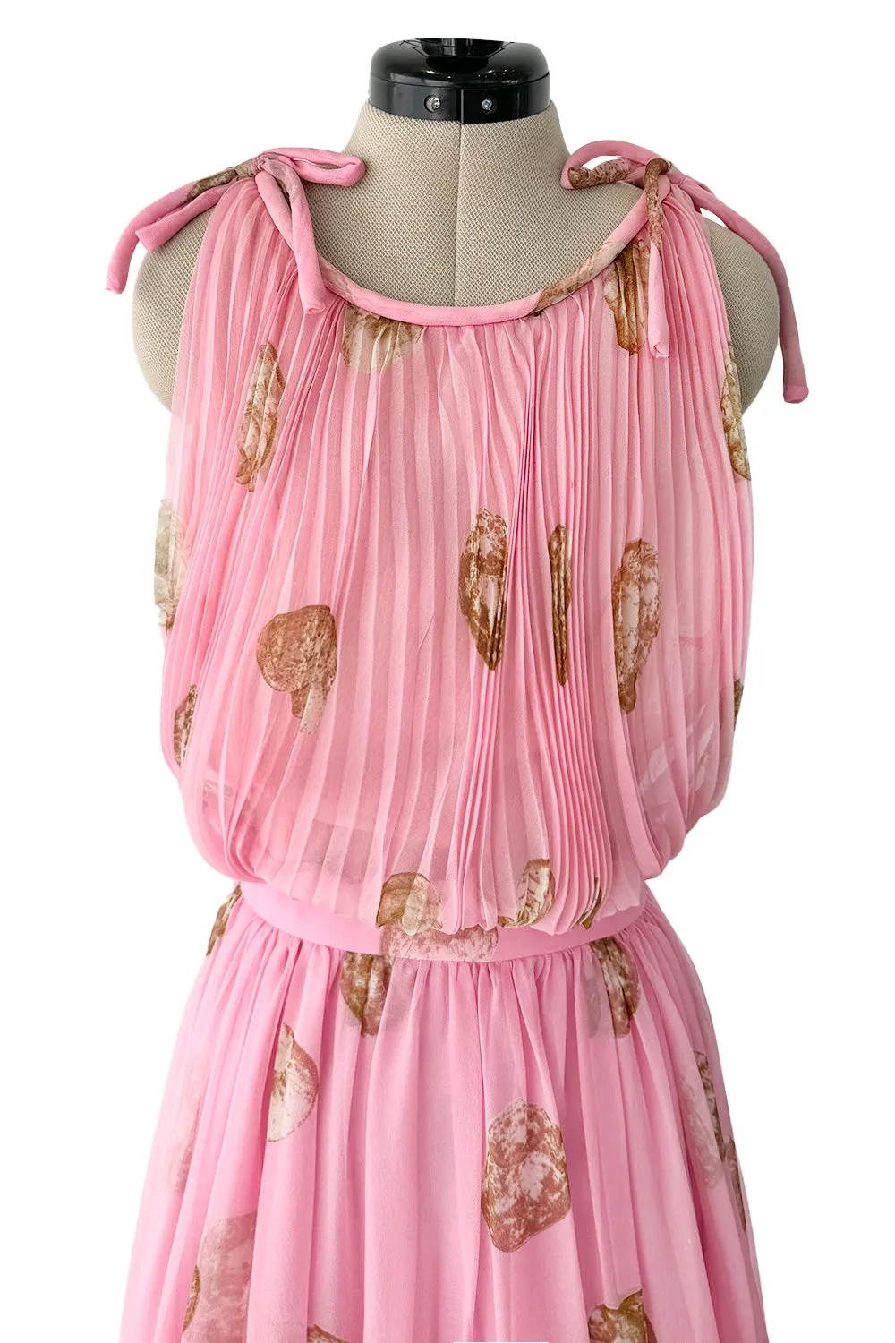 Romantic Spring 1974 Valentino Documented Pink Silk Chiffon Dress w the Iconic Shell Print