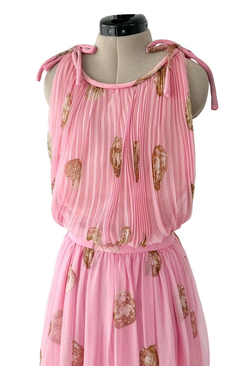 Romantic Spring 1974 Valentino Documented Pink Silk Chiffon Dress w the Iconic Shell Print