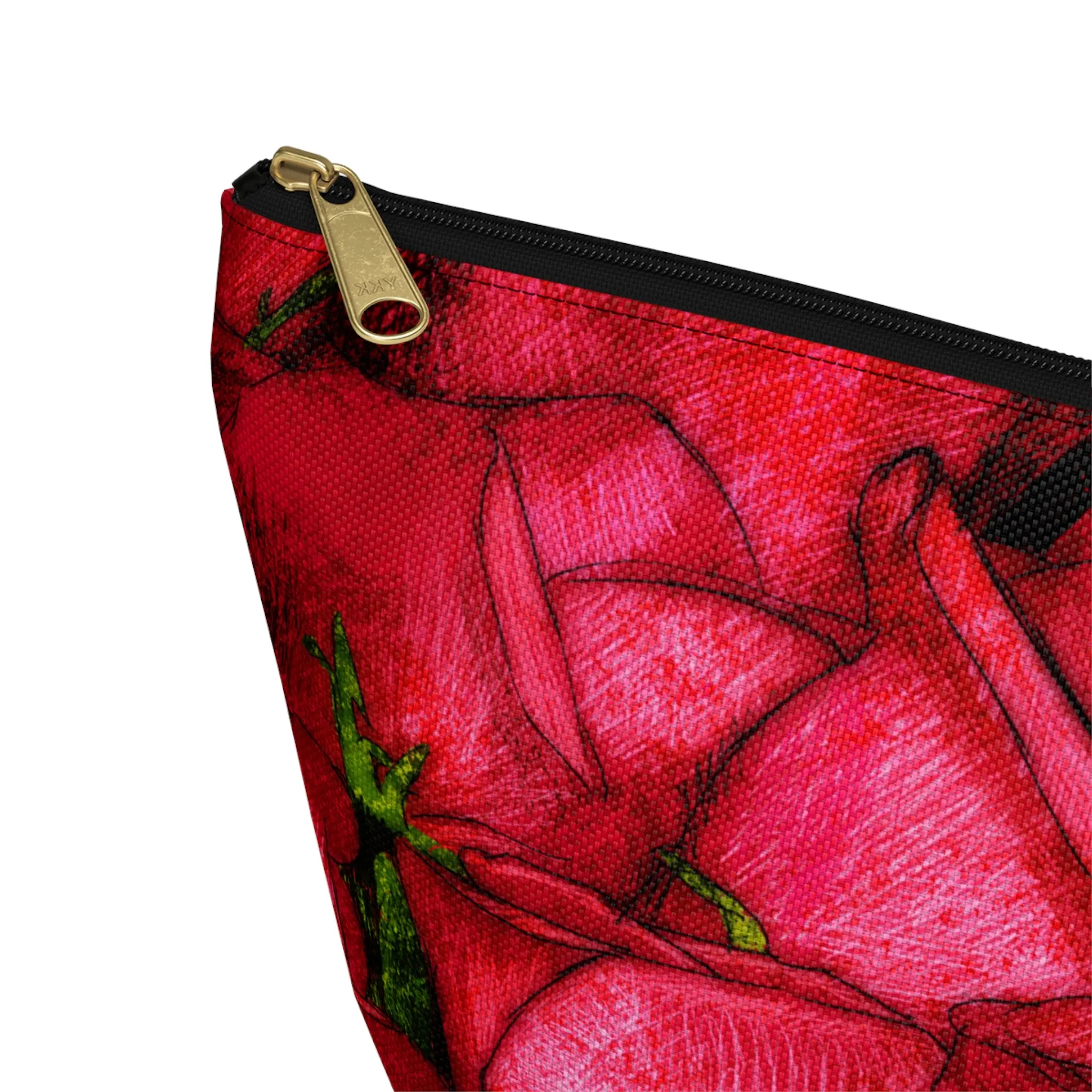 Rose Side Bag Valentines Day Gift For Her Makeup Bag Red Toiletry Accessory Pouch w T-bottom