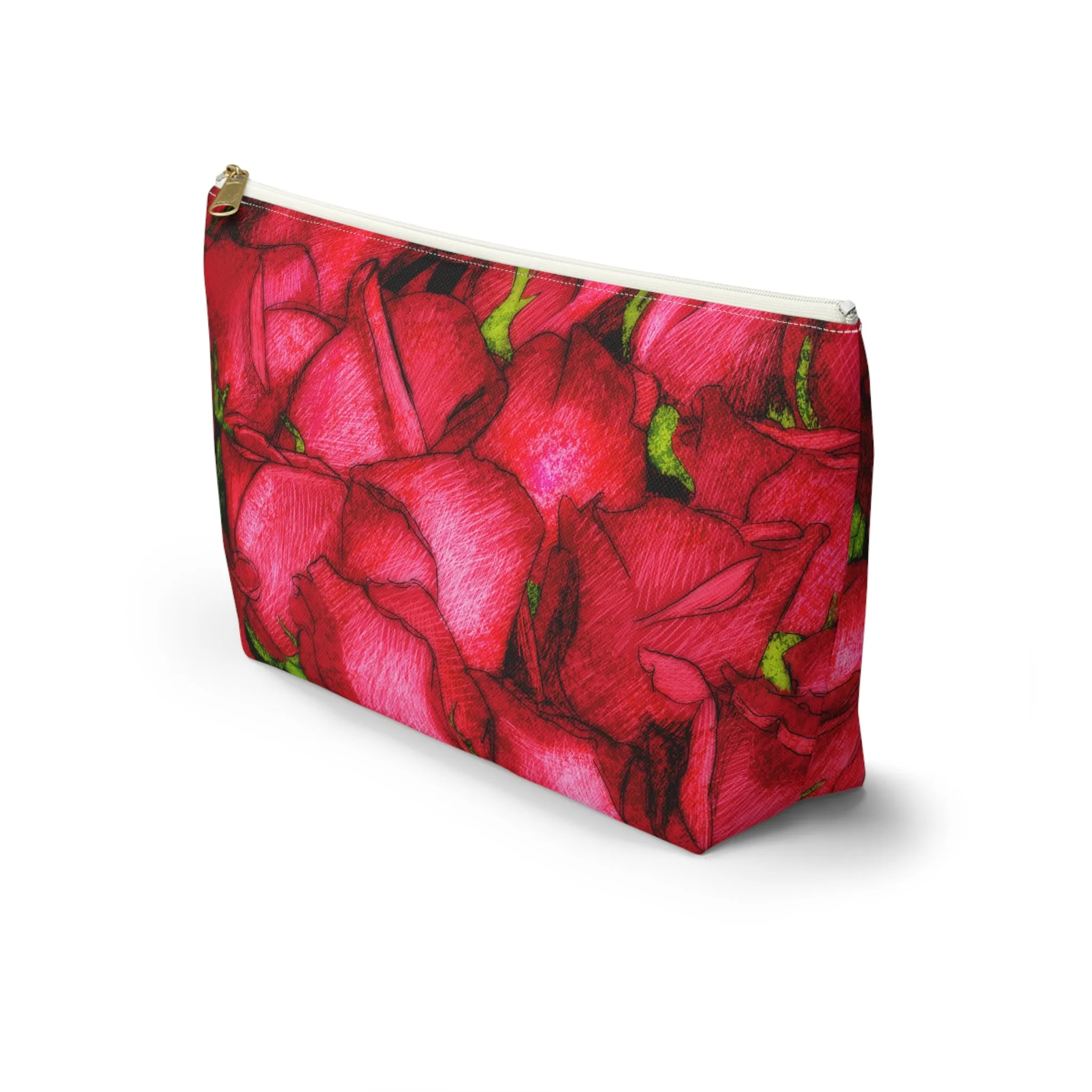 Rose Side Bag Valentines Day Gift For Her Makeup Bag Red Toiletry Accessory Pouch w T-bottom