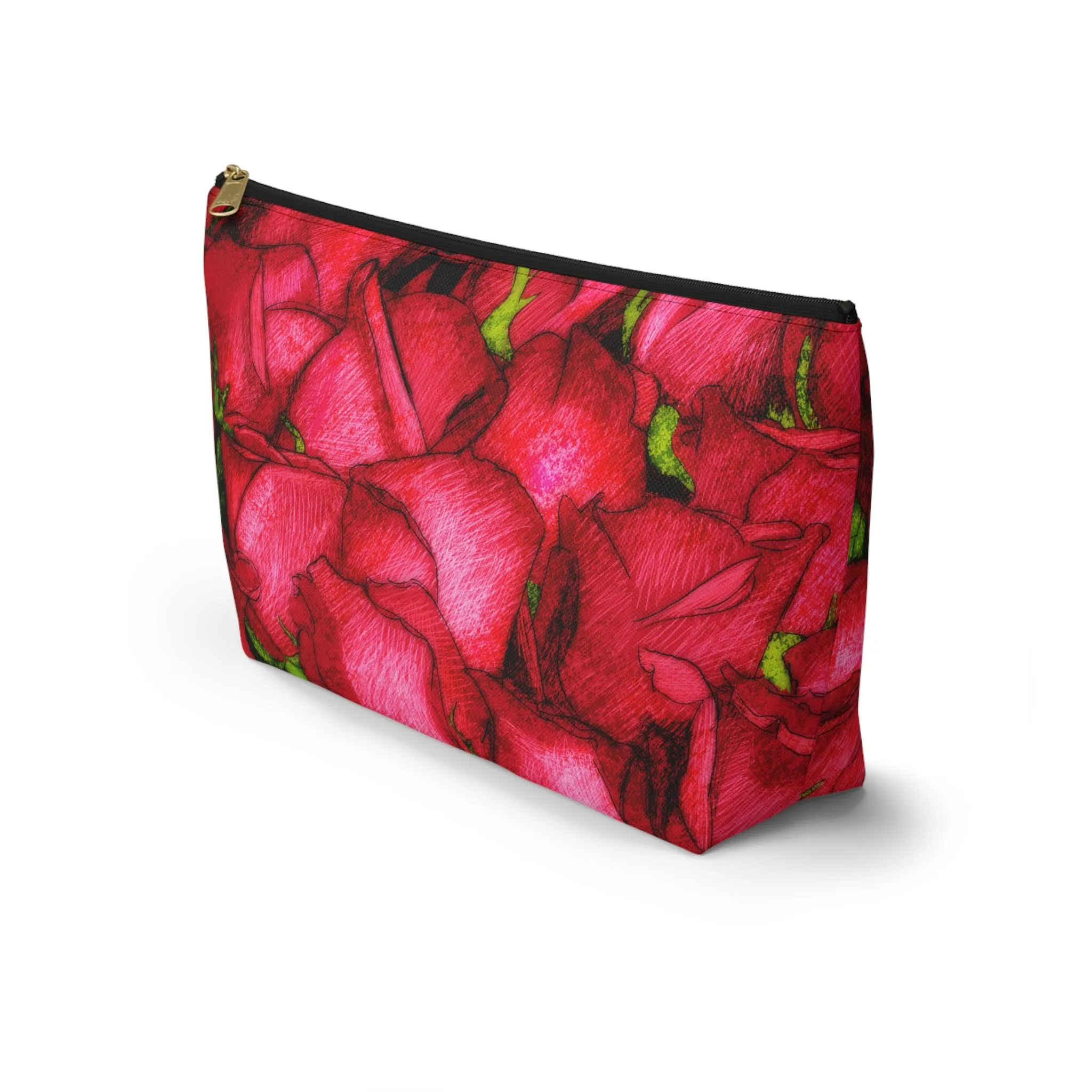 Rose Side Bag Valentines Day Gift For Her Makeup Bag Red Toiletry Accessory Pouch w T-bottom