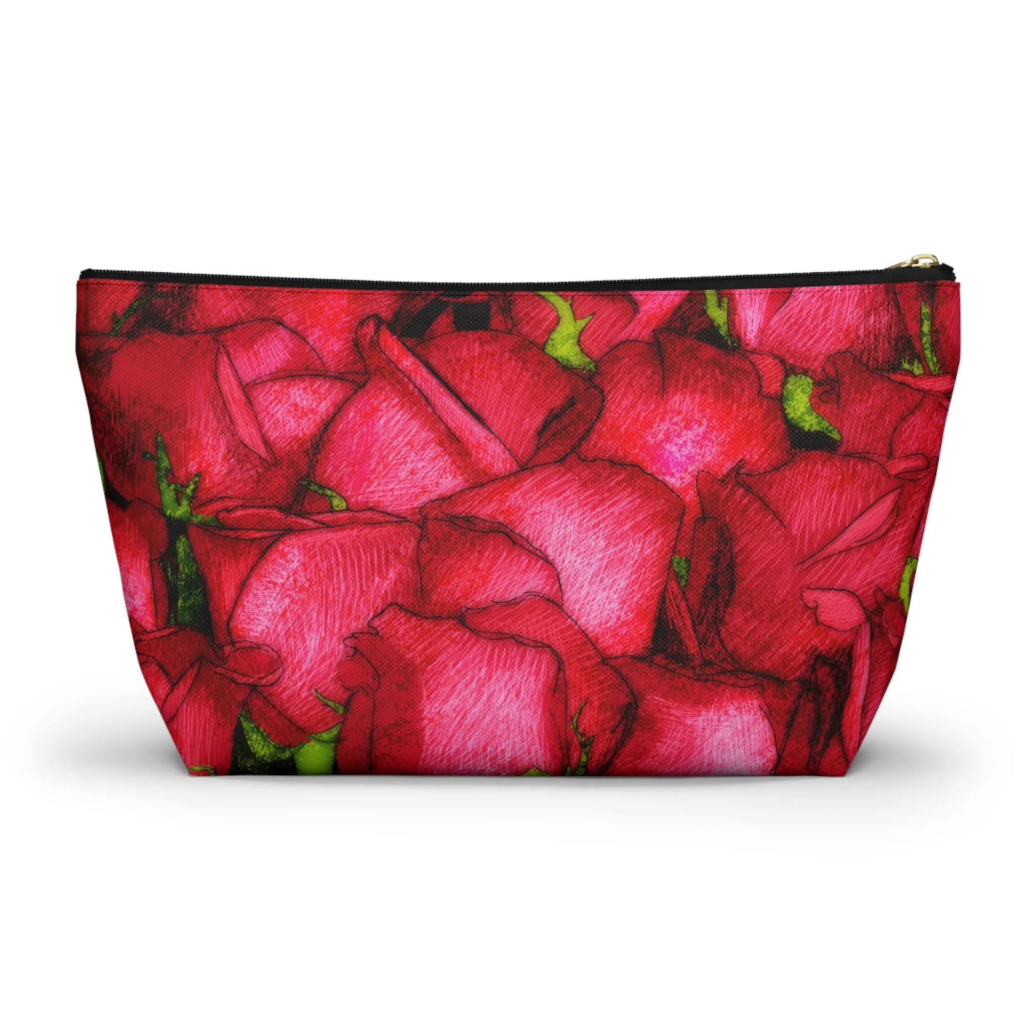 Rose Side Bag Valentines Day Gift For Her Makeup Bag Red Toiletry Accessory Pouch w T-bottom