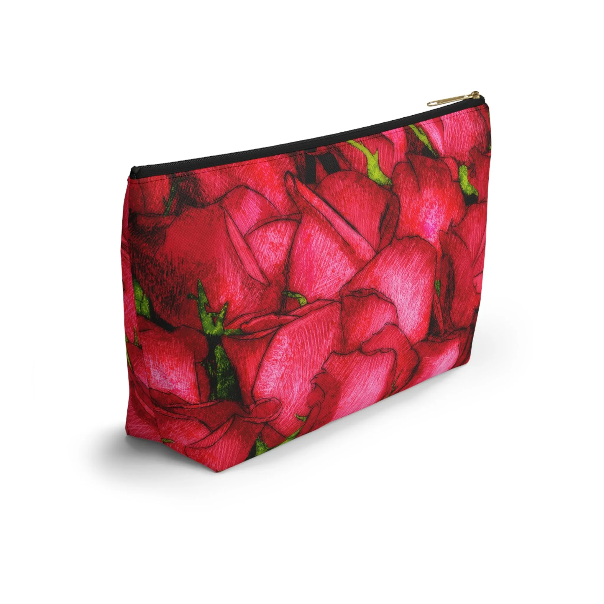 Rose Side Bag Valentines Day Gift For Her Makeup Bag Red Toiletry Accessory Pouch w T-bottom