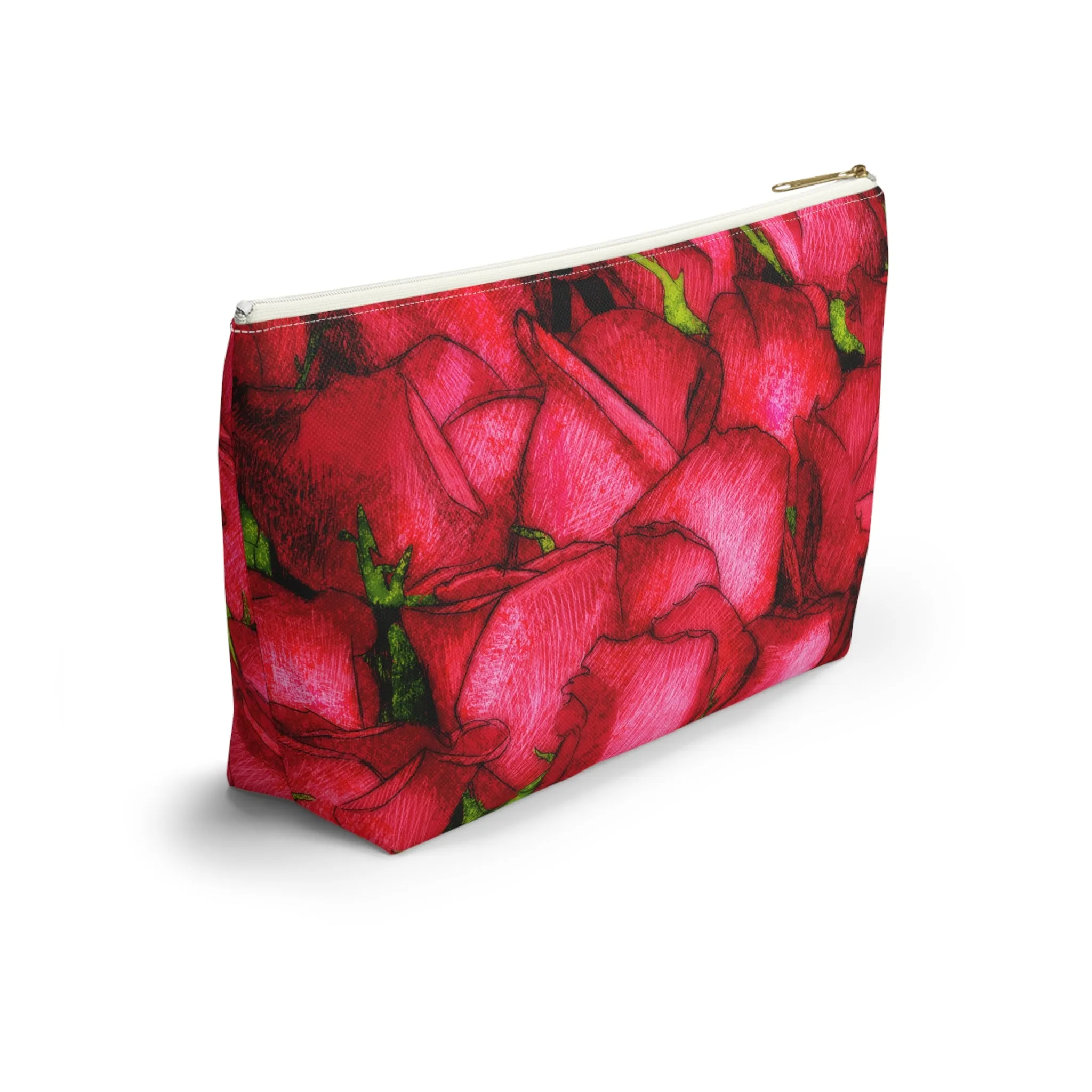 Rose Side Bag Valentines Day Gift For Her Makeup Bag Red Toiletry Accessory Pouch w T-bottom