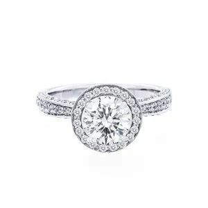 Round Diamond Halo Engagement Ring with Graduating Pave Diamond Band