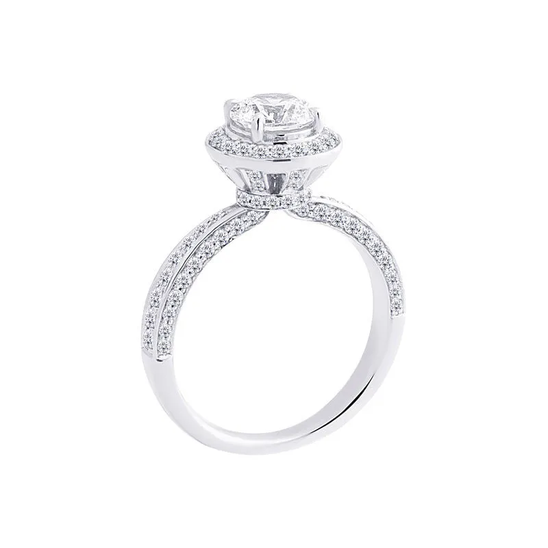 Round Diamond Halo Engagement Ring with Graduating Pave Diamond Band