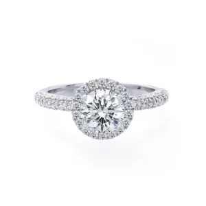 Round Diamond Halo Engagement Ring with Pave Band