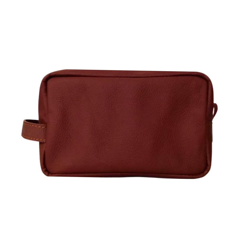 Rust Leather Toiletry Bag - Shaving Kit - Cosmetic Pouch