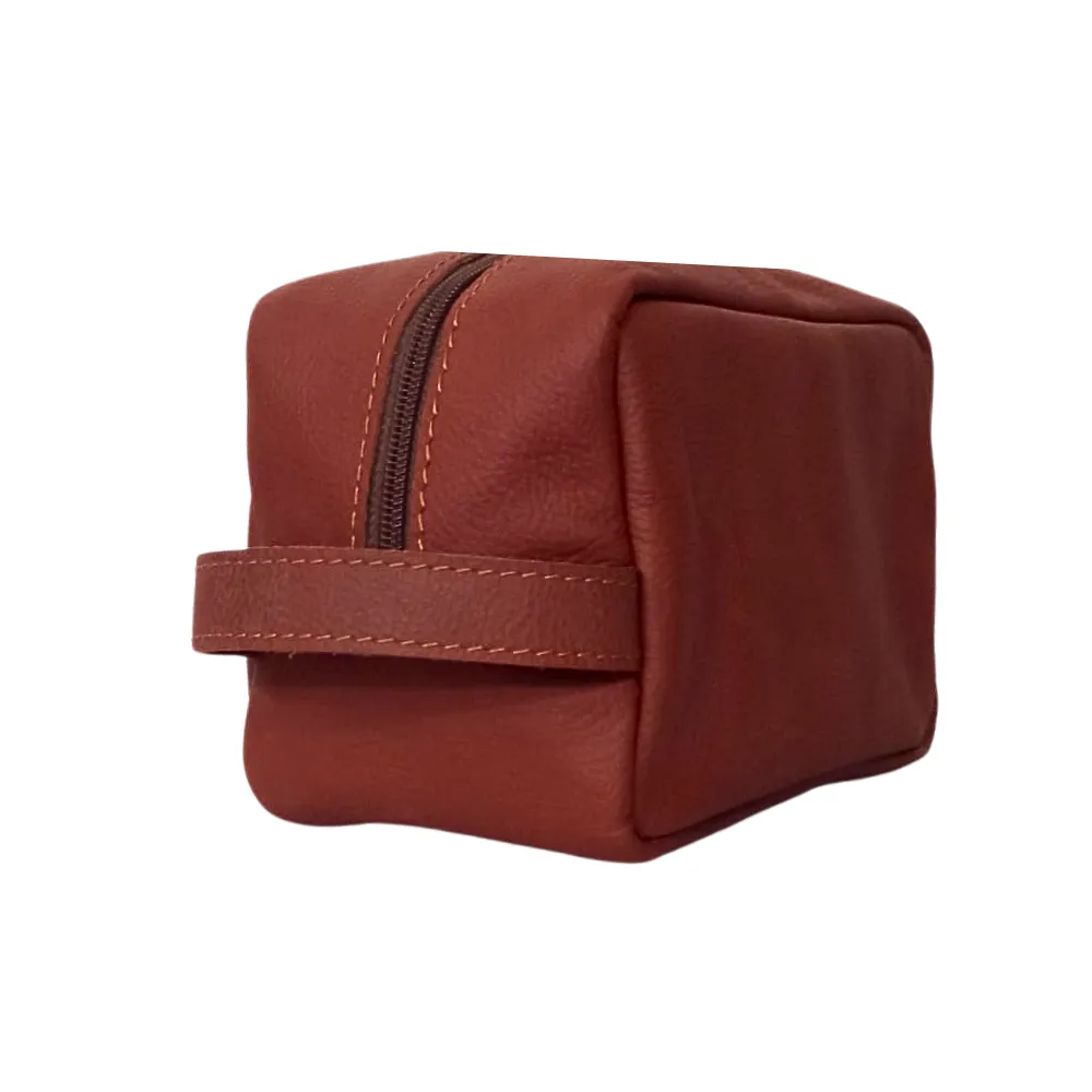 Rust Leather Toiletry Bag - Shaving Kit - Cosmetic Pouch