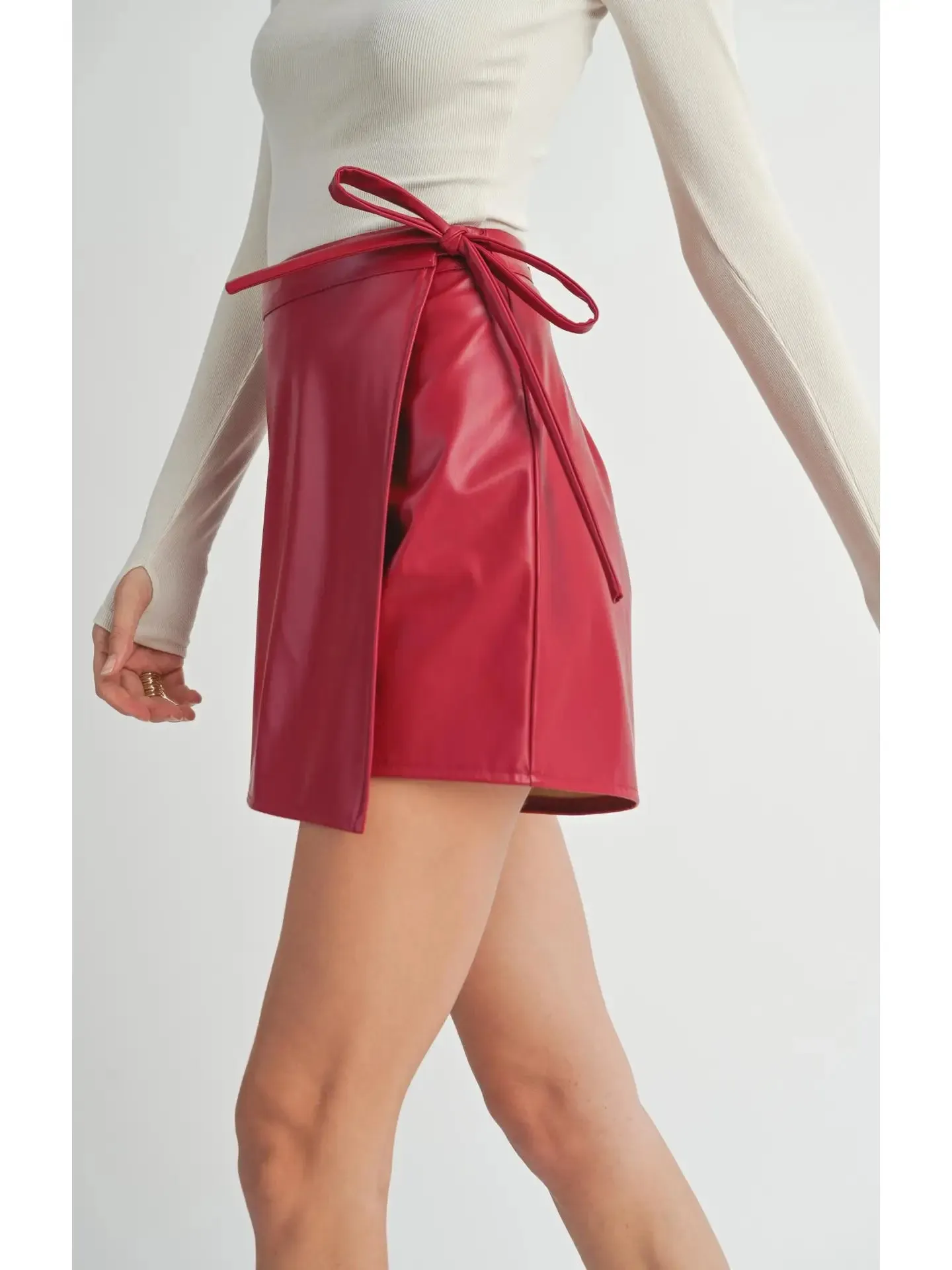 Sadie & Sage Wine Down Faux Leather Overlapped Shorts