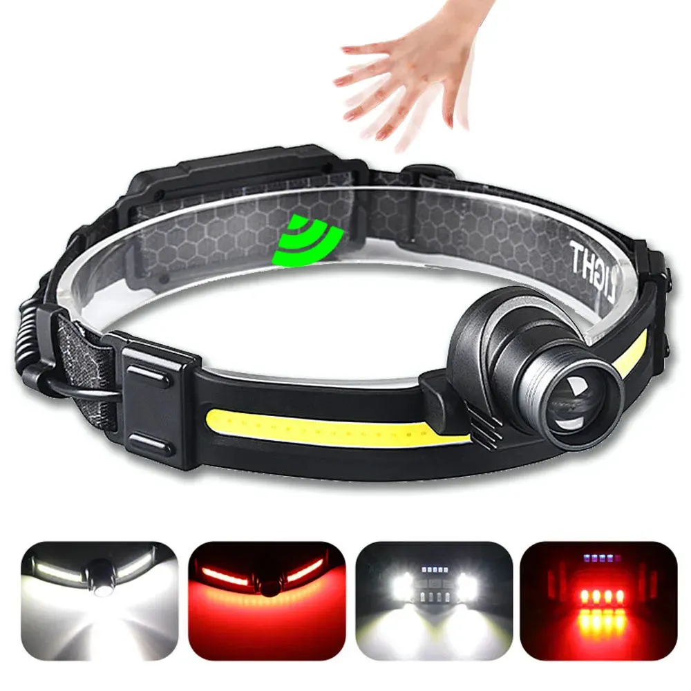 Sensor headLight Outdoor Strong Light Zoom Large Floodlight COB Head-mounted Fishing Running Headlamp