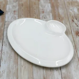 Set Of 3 White Oval Platter With Sauce Compartment 12" inch | 30 Cm