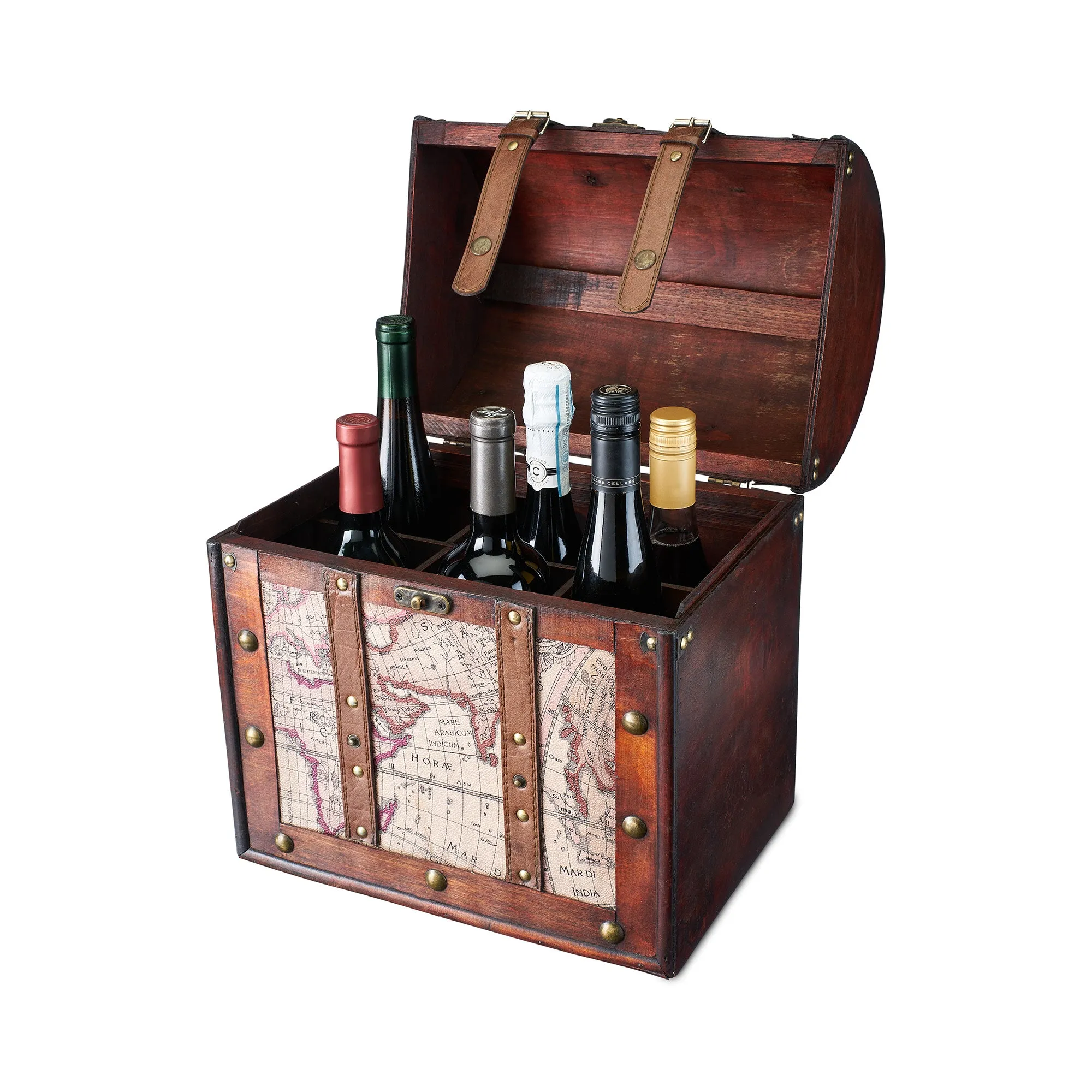 Six Bottle Old World Wooden Wine Box