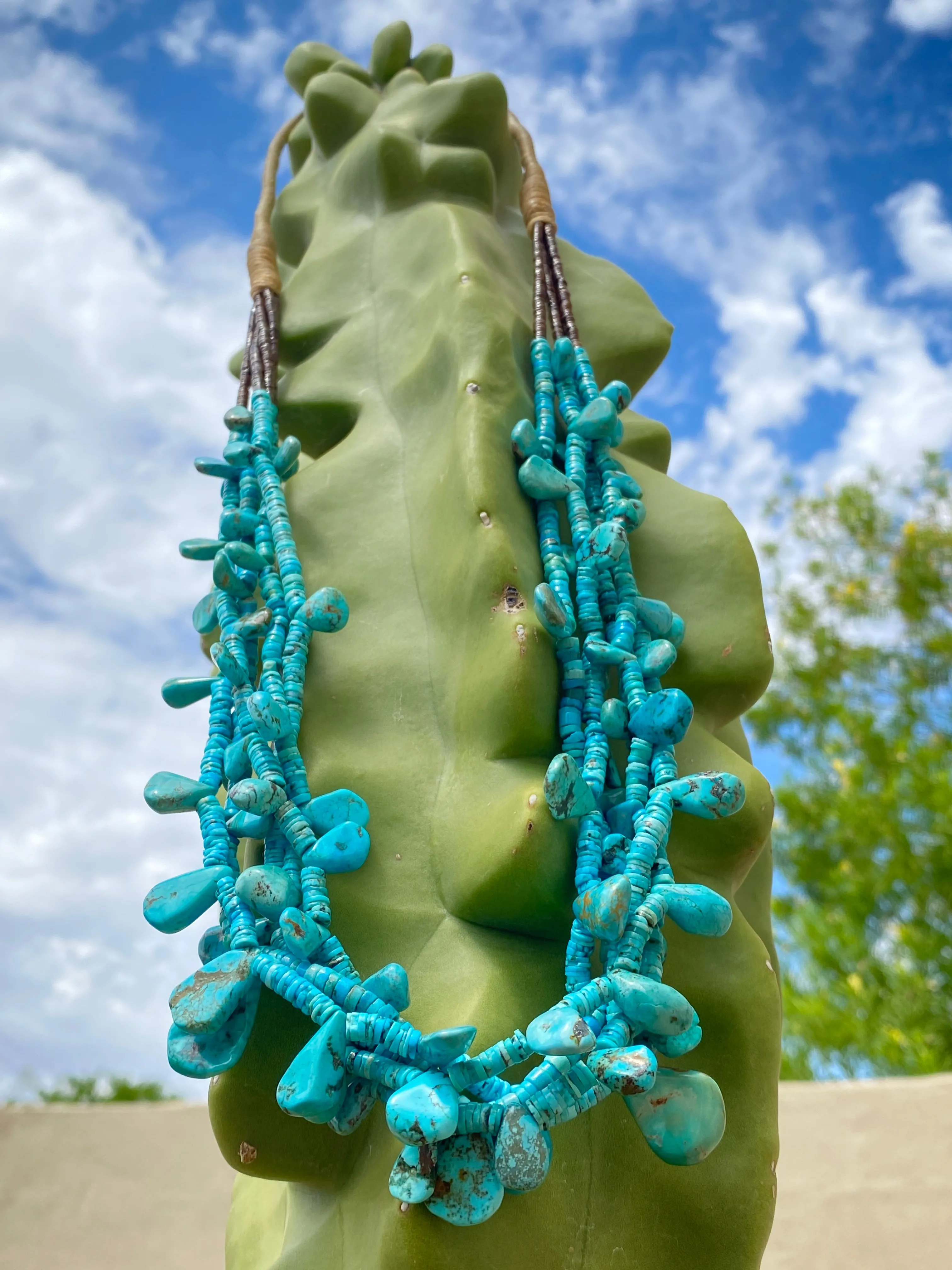 Sleeping Beauty Turquoise Chunky Necklace with Heishi Beads