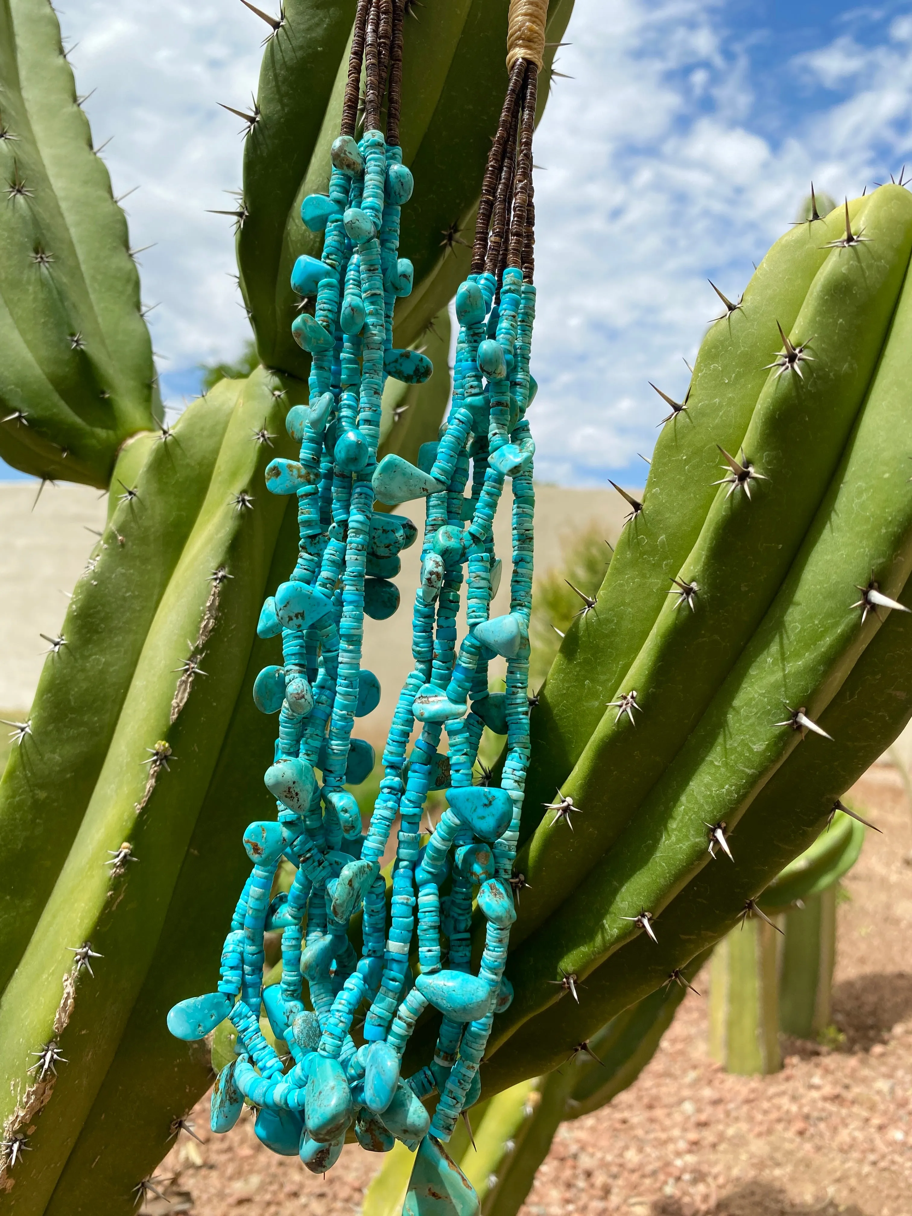 Sleeping Beauty Turquoise Chunky Necklace with Heishi Beads