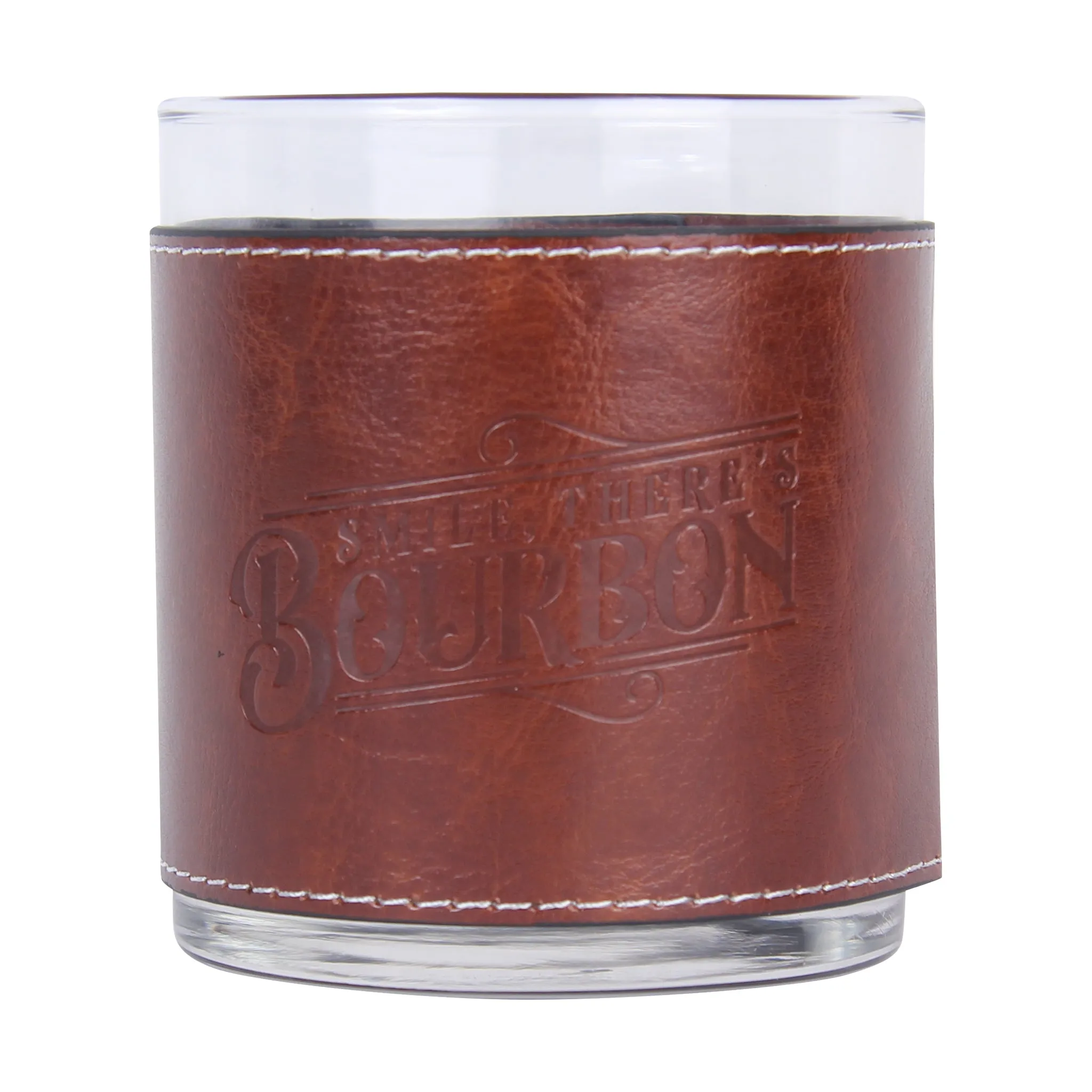 Smile There's Bourbon Faux Leather Rocks Glass