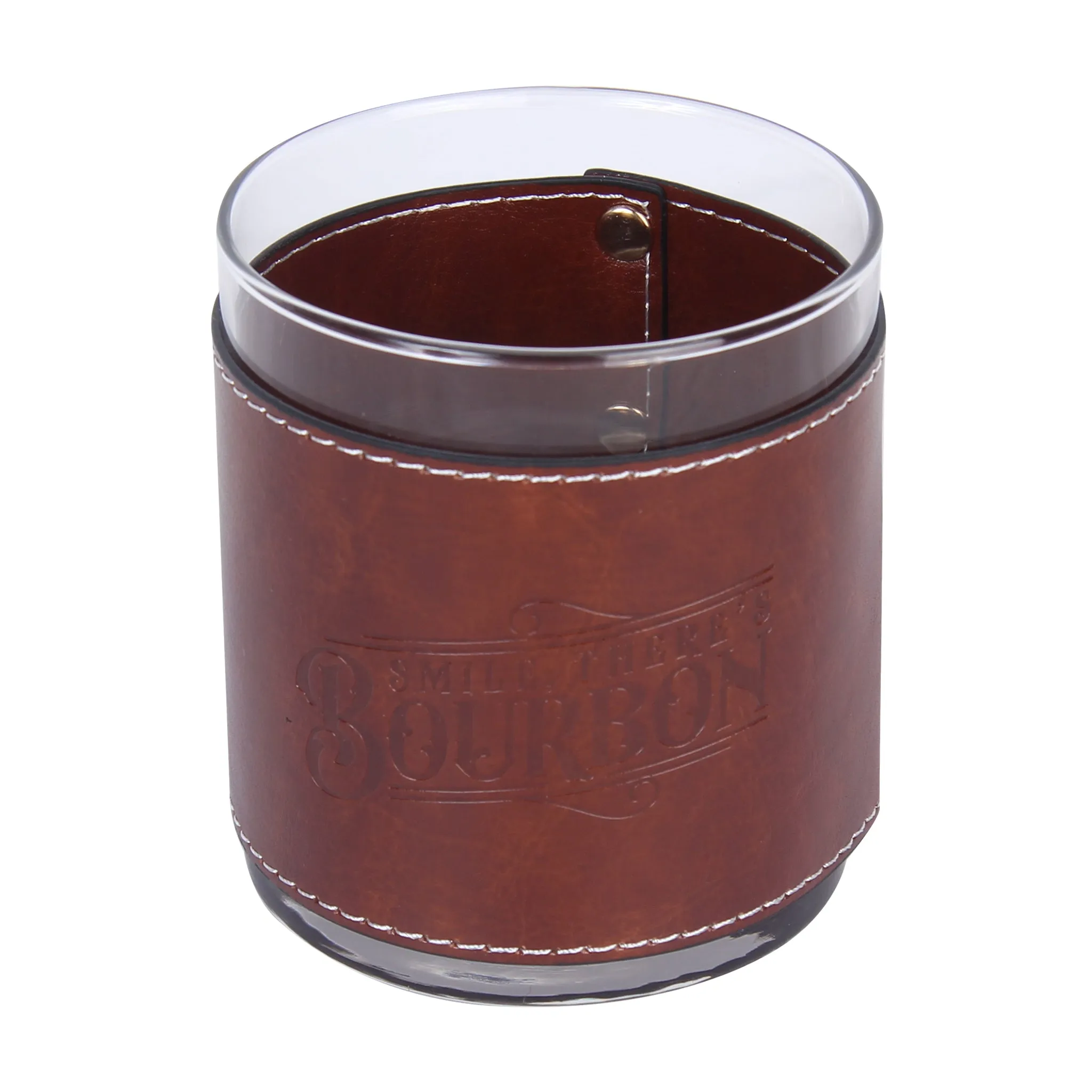 Smile There's Bourbon Faux Leather Rocks Glass